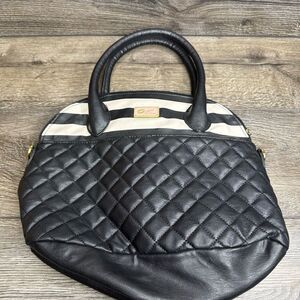 Betsey Johnson Luv Bag Handbag Satchel Checkered Heart Quilted Pleather Black